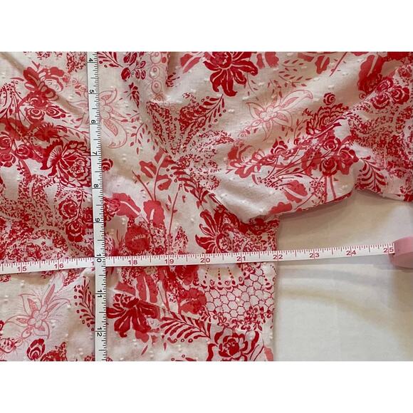 Coldwater Creek Cotton 3/4 Sleeve Button Down Shirt Red Floral, Swiss Dots, 1X - Picture 10 of 11